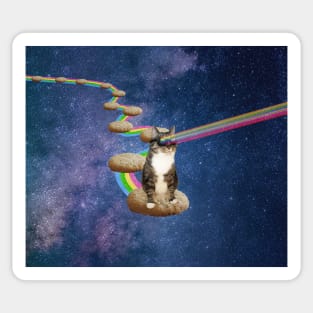 Cute tabby cat in space shooting rainbows from the sunglasses Sticker